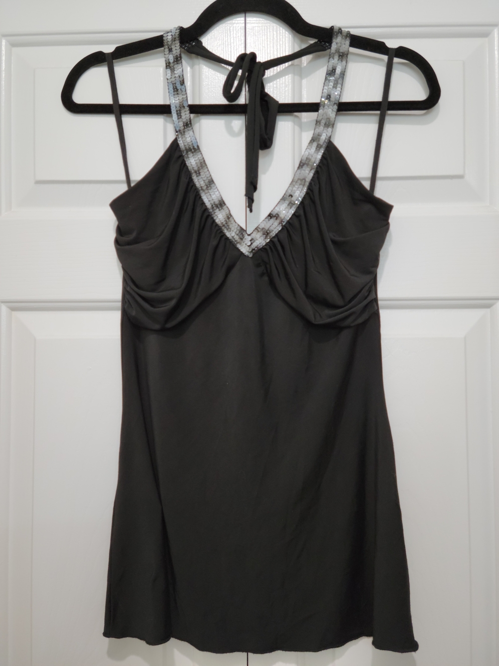 Blu Heaven Black Halter Top with Silver Sequin Trim